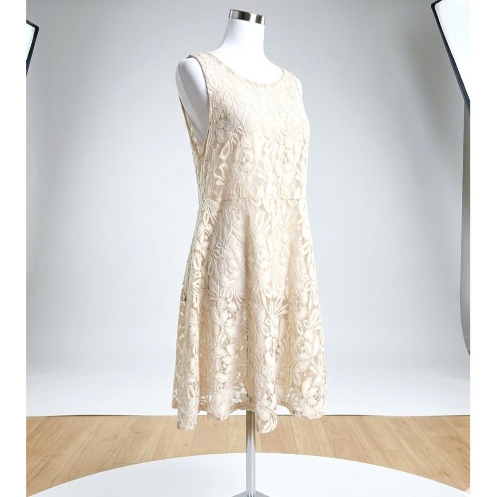 Free People Beige Lace Sleeveless Tiered Midi Dress Women's Size M